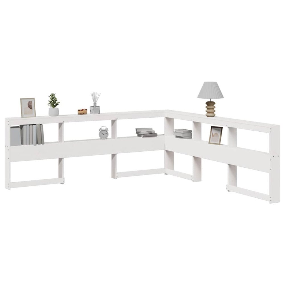 vidaXL Bokhylla sänggavel L-formad vit 180 cm massiv furu