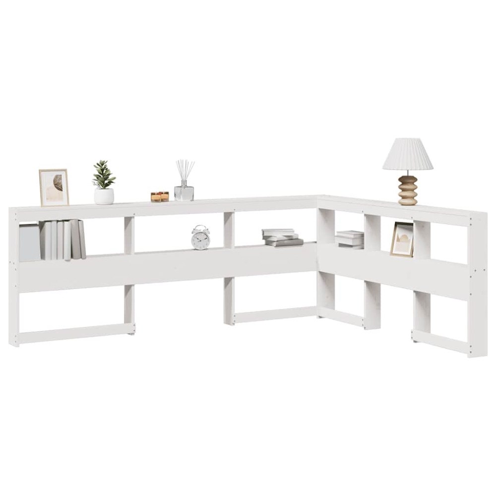 vidaXL Bokhylla sänggavel L-formad vit 160 cm massiv furu