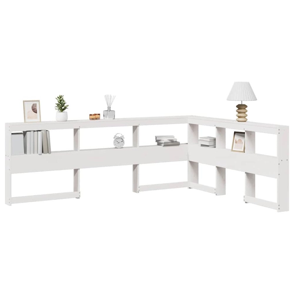 vidaXL Bokhylla sänggavel L-formad vit 150 cm massiv furu