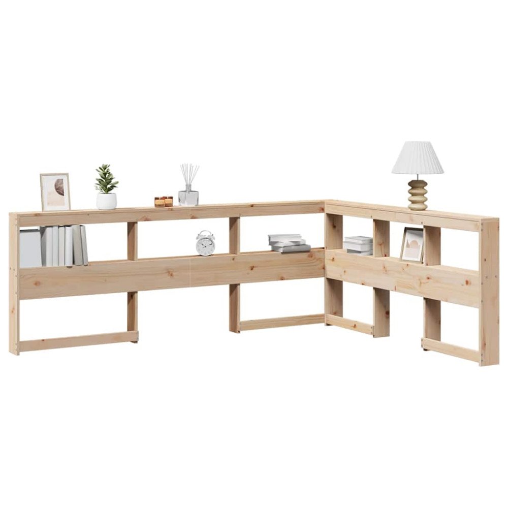 vidaXL Bokhylla sänggavel L-formad 140 cm massiv furu