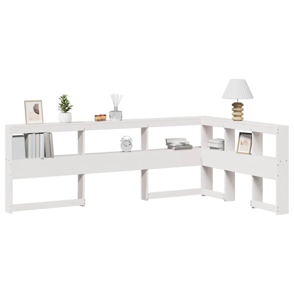 vidaXL Bokhylla sänggavel L-formad vit 120 cm massiv furu