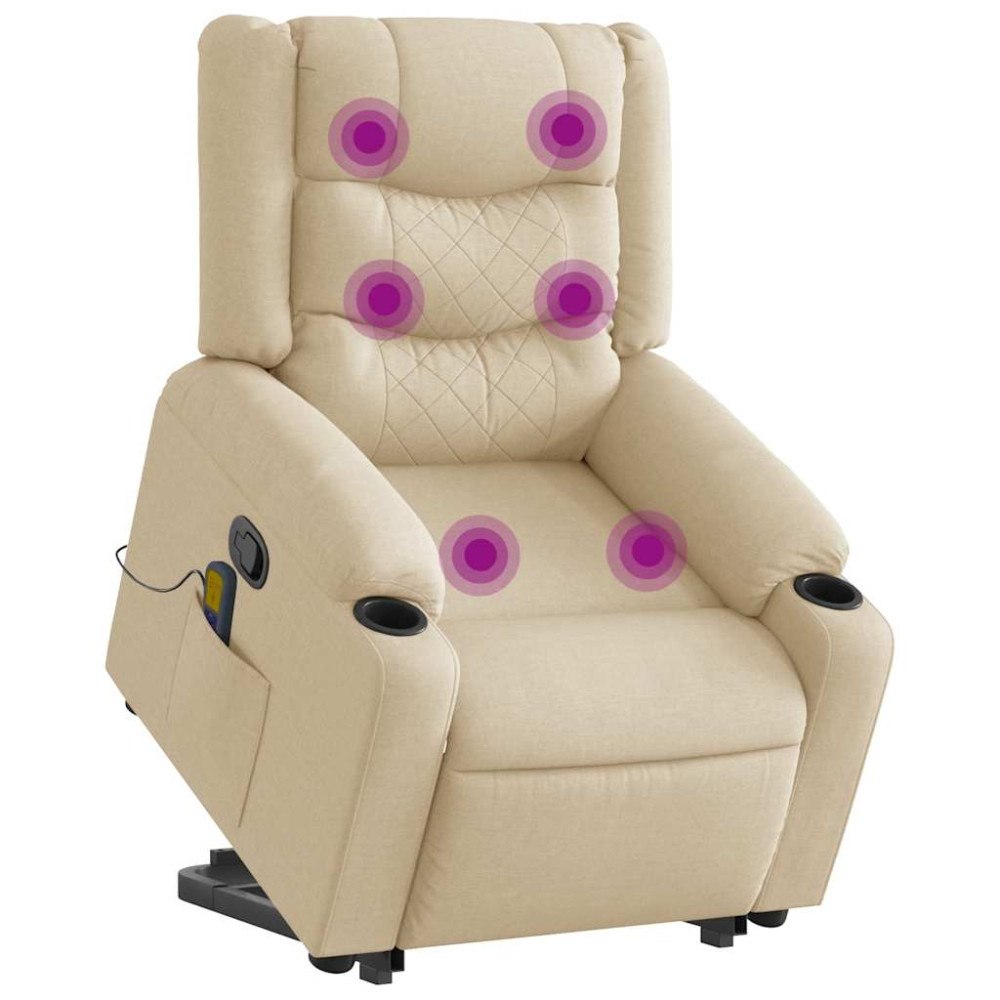 vidaXL Massagefåtölj med uppresningshjälp gräddvit tyg
