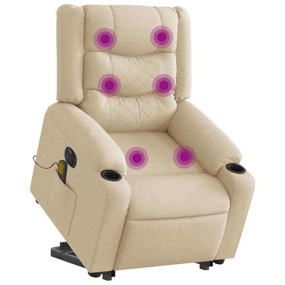vidaXL Elektrisk massagefåtölj med uppresningshjälp gräddvit tyg