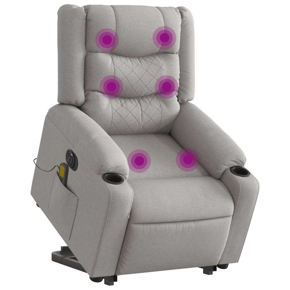 vidaXL Elektrisk massagefåtölj med uppresningshjälp molngrå tyg