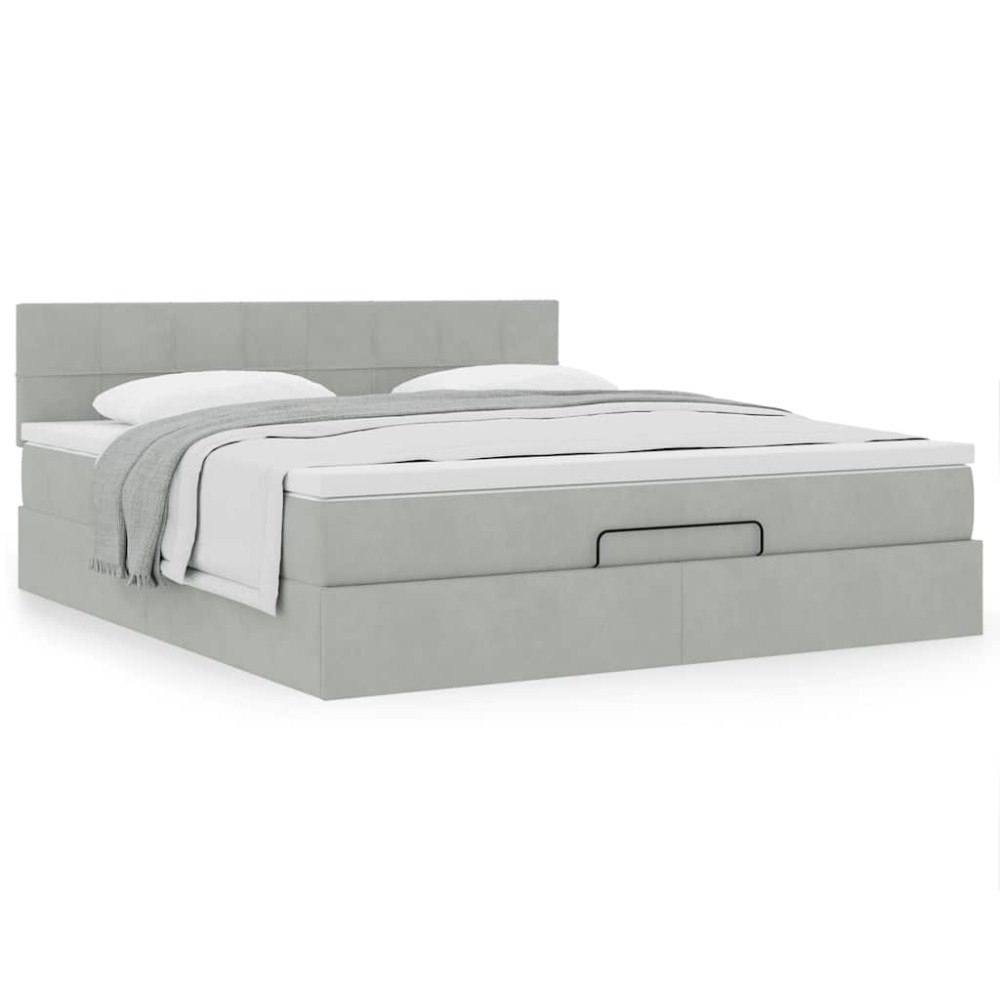 vidaXL Ottoman sängram med madrass ljusgrå 160x200 cm sammet