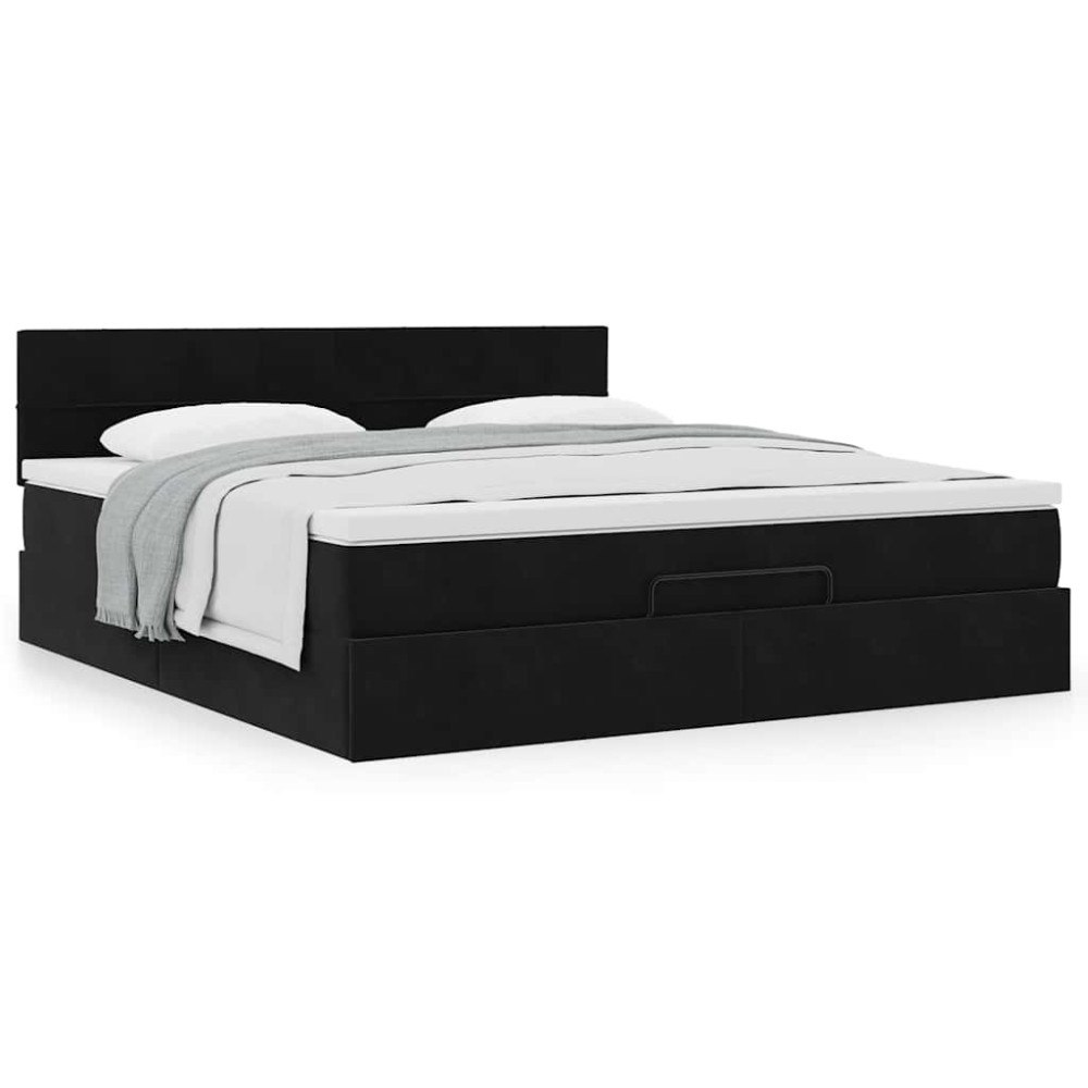 vidaXL Ottoman sängram med madrass svart 160x200 cm sammet