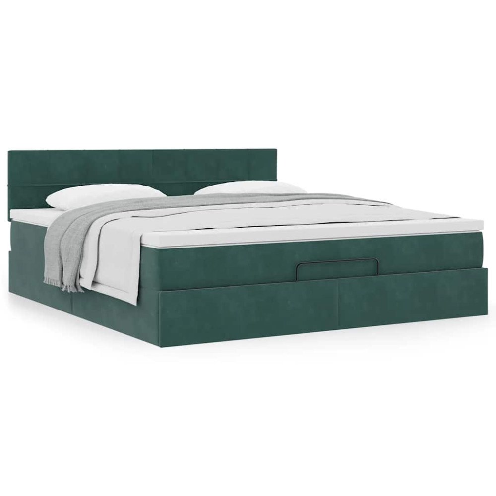 vidaXL Ottoman sängram med madrass mörkgrön 160x200 cm sammet