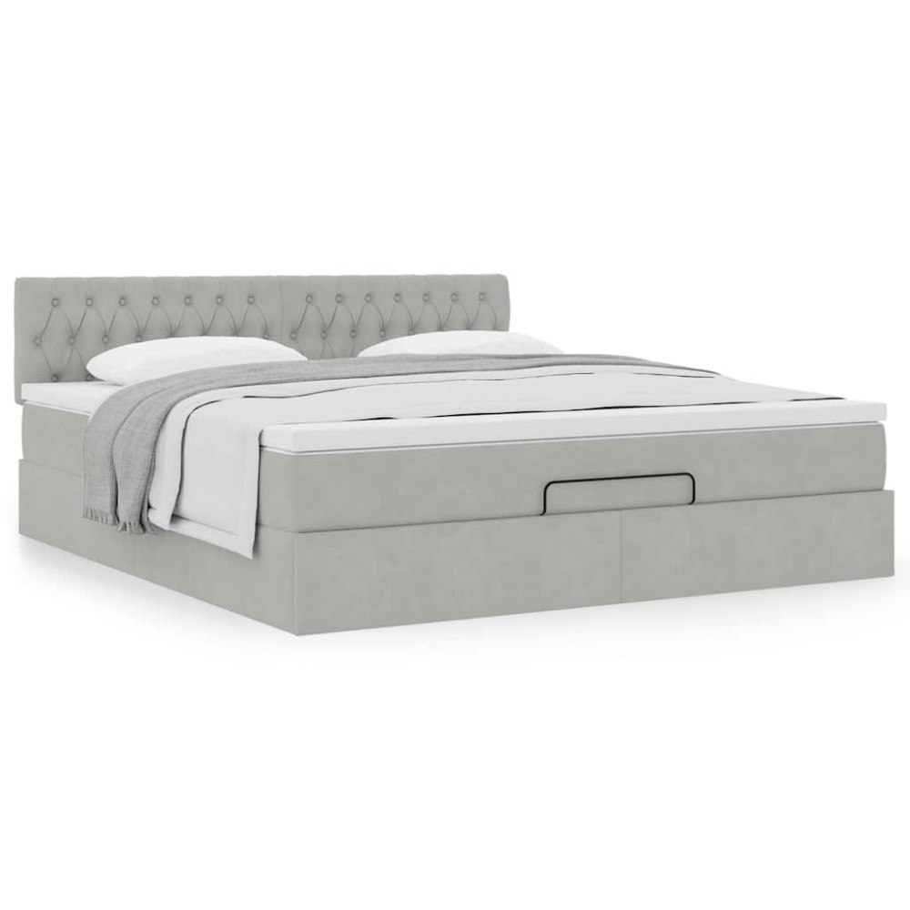 vidaXL Ottoman sängram med madrass ljusgrå 160x200 cm sammet