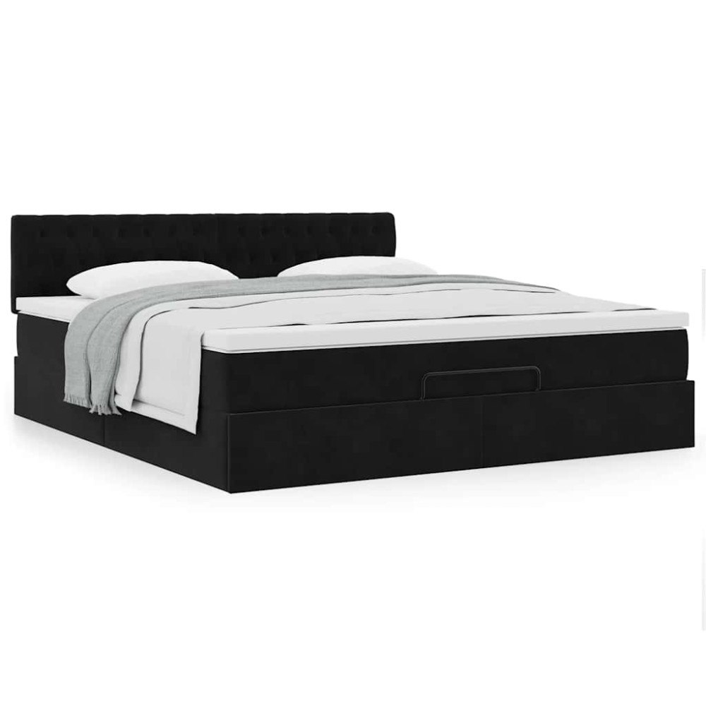 vidaXL Ottoman sängram med madrass svart 160x200 cm sammet