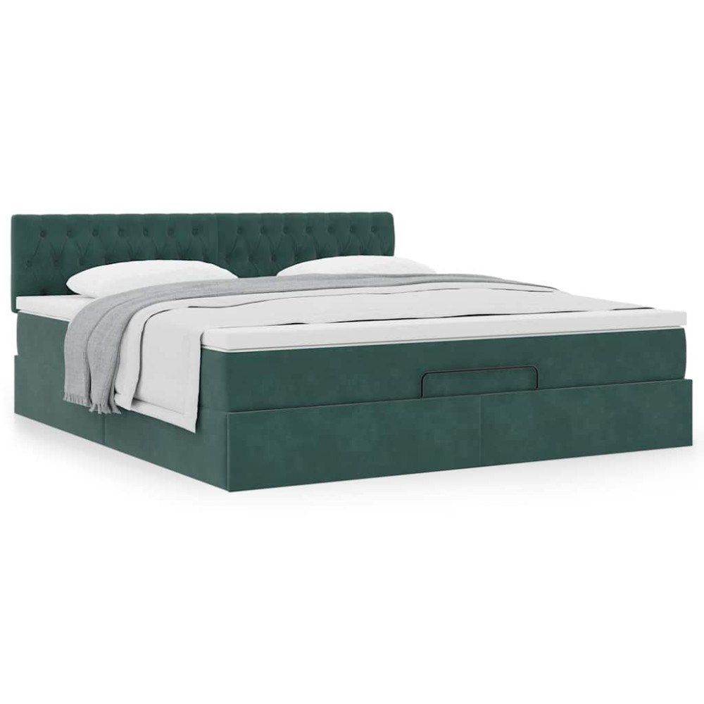 vidaXL Ottoman sängram med madrass mörkgrön 160x200 cm sammet
