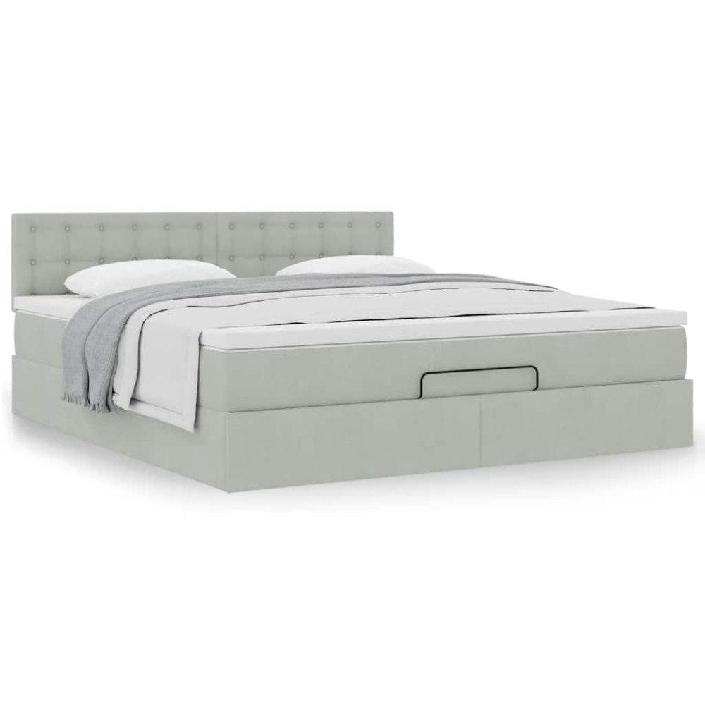 vidaXL Ottoman sängram med madrass ljusgrå 160x200 cm sammet