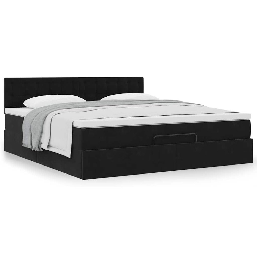 vidaXL Ottoman sängram med madrass svart 160x200 cm sammet