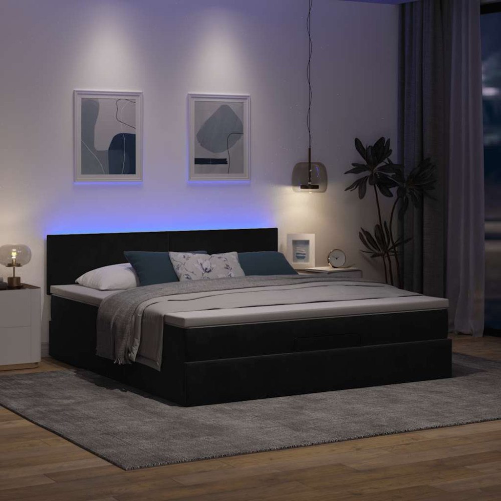 vidaXL Ottoman sängram med madrass svart 160x200 cm sammet