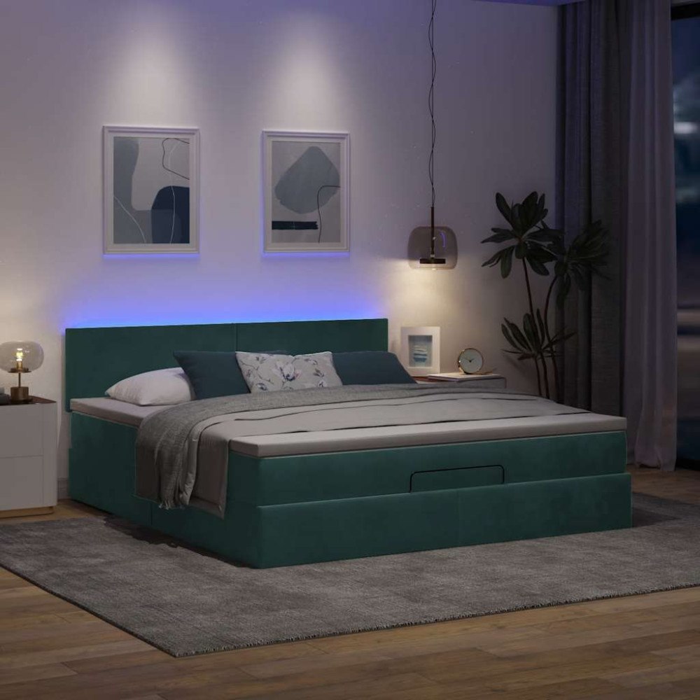 vidaXL Ottoman sängram med madrass mörkgrön 160x200 cm sammet