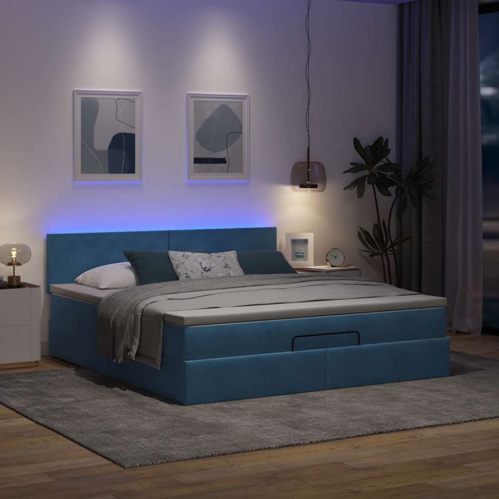 vidaXL Ottoman sängram med madrass mörkblå 160x200 cm sammet