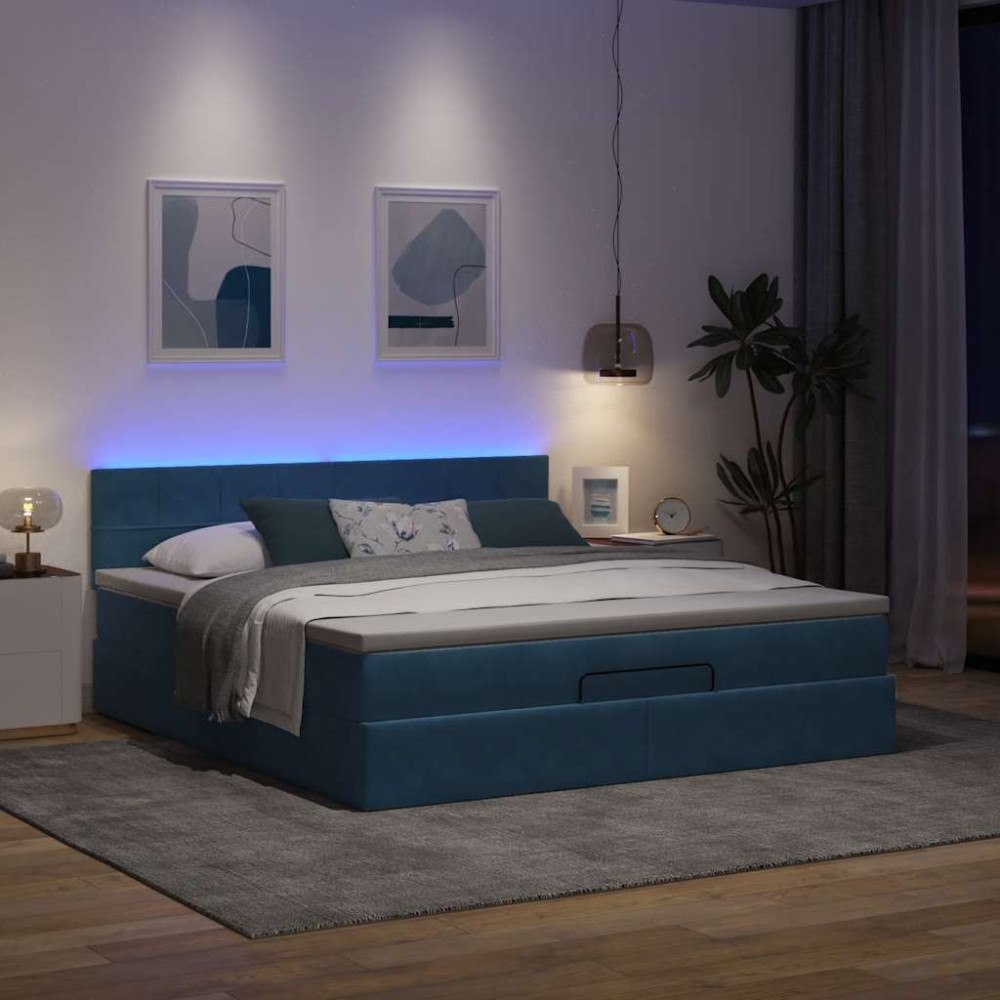 vidaXL Ottoman sängram med madrass mörkblå 160x200 cm sammet
