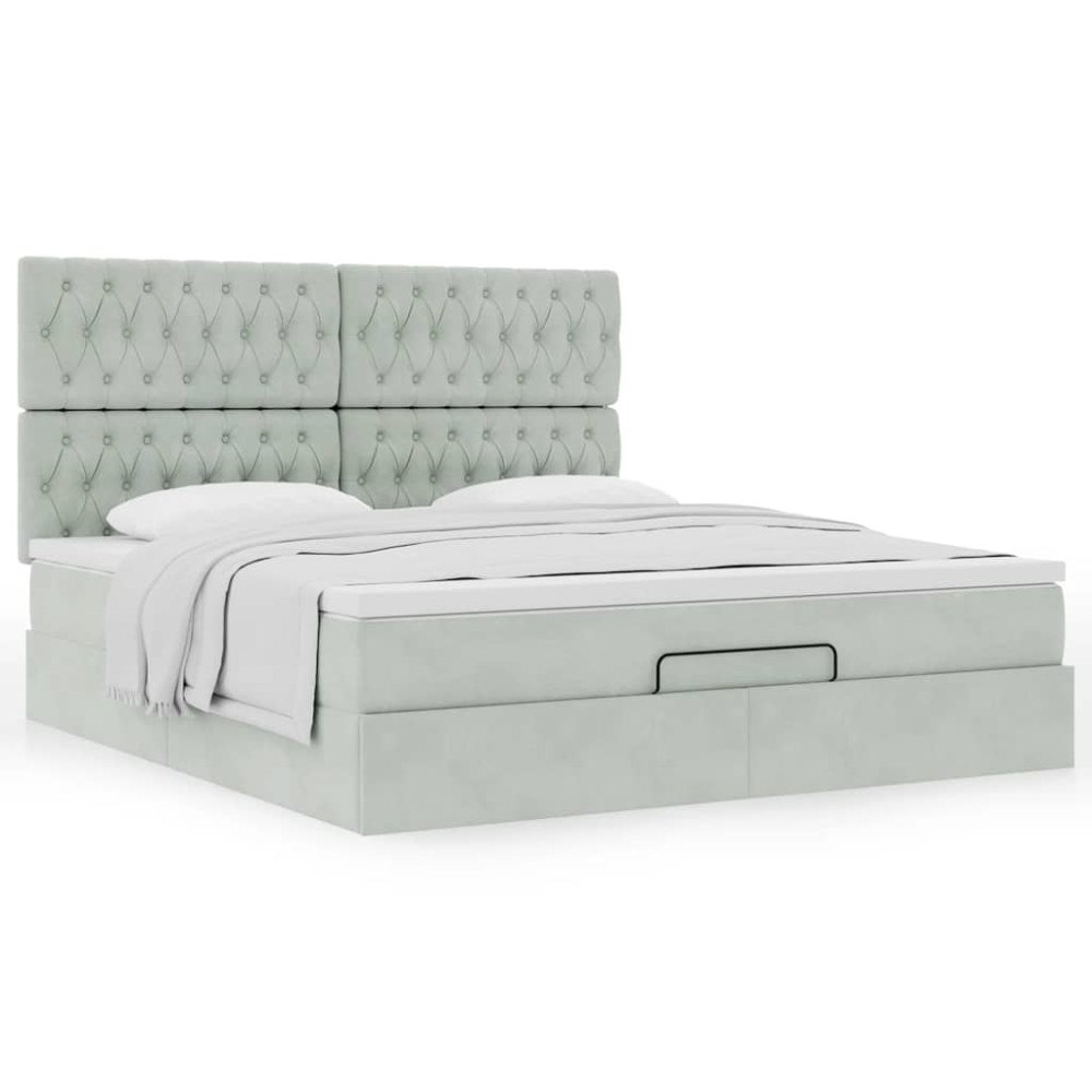 vidaXL Ottoman sängram med madrasser ljusgrå 160x200 cm sammet
