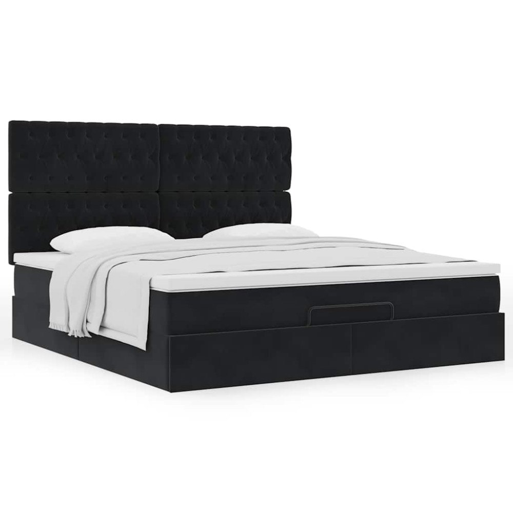 vidaXL Ottoman sängram med madrasser svart 160x200 cm sammet