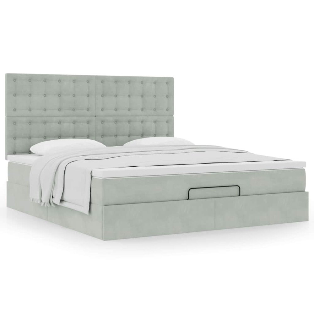 vidaXL Ottoman sängram med madrasser ljusgrå 160x200 cm sammet