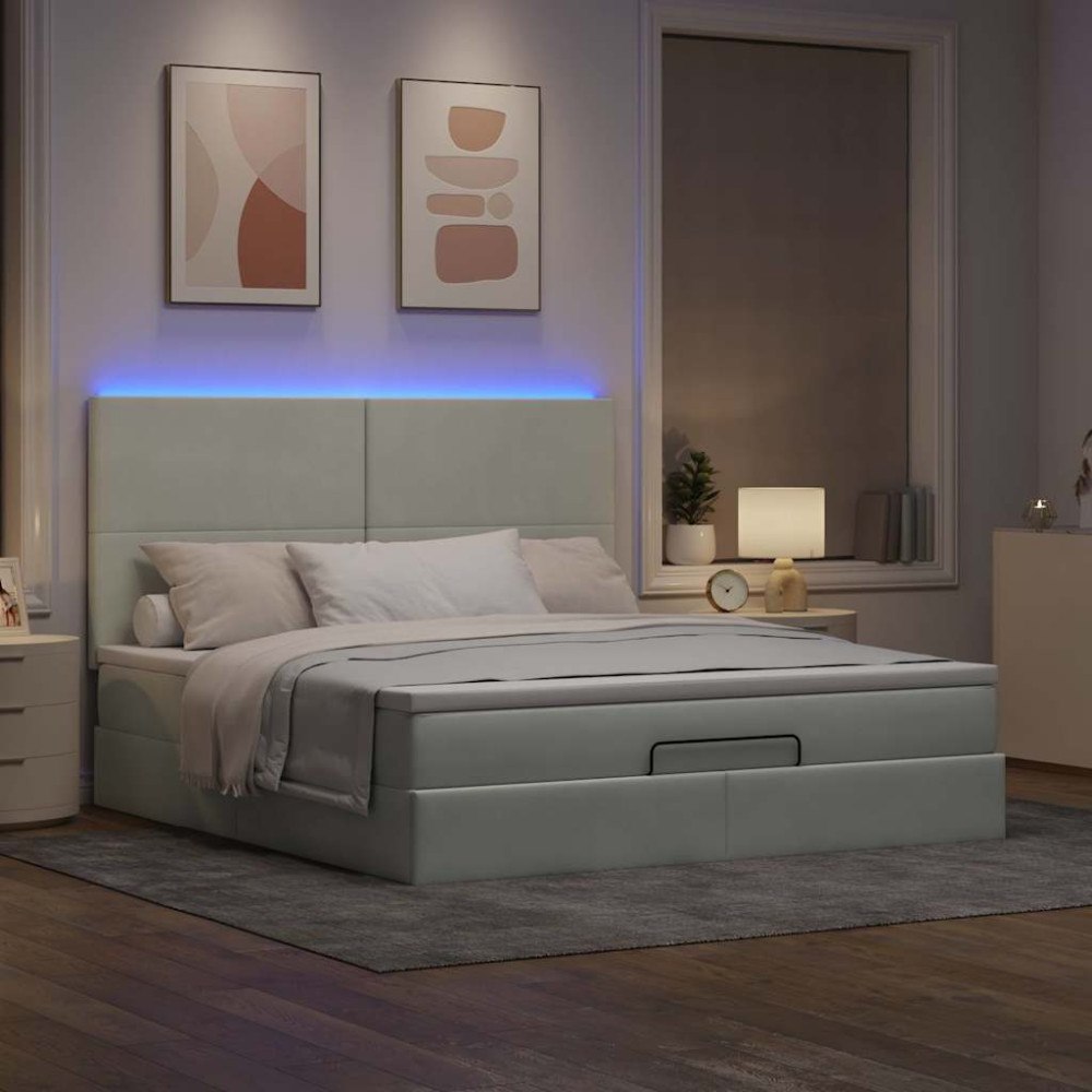 vidaXL Ottoman sängram med madrasser ljusgrå 160x200 cm sammet