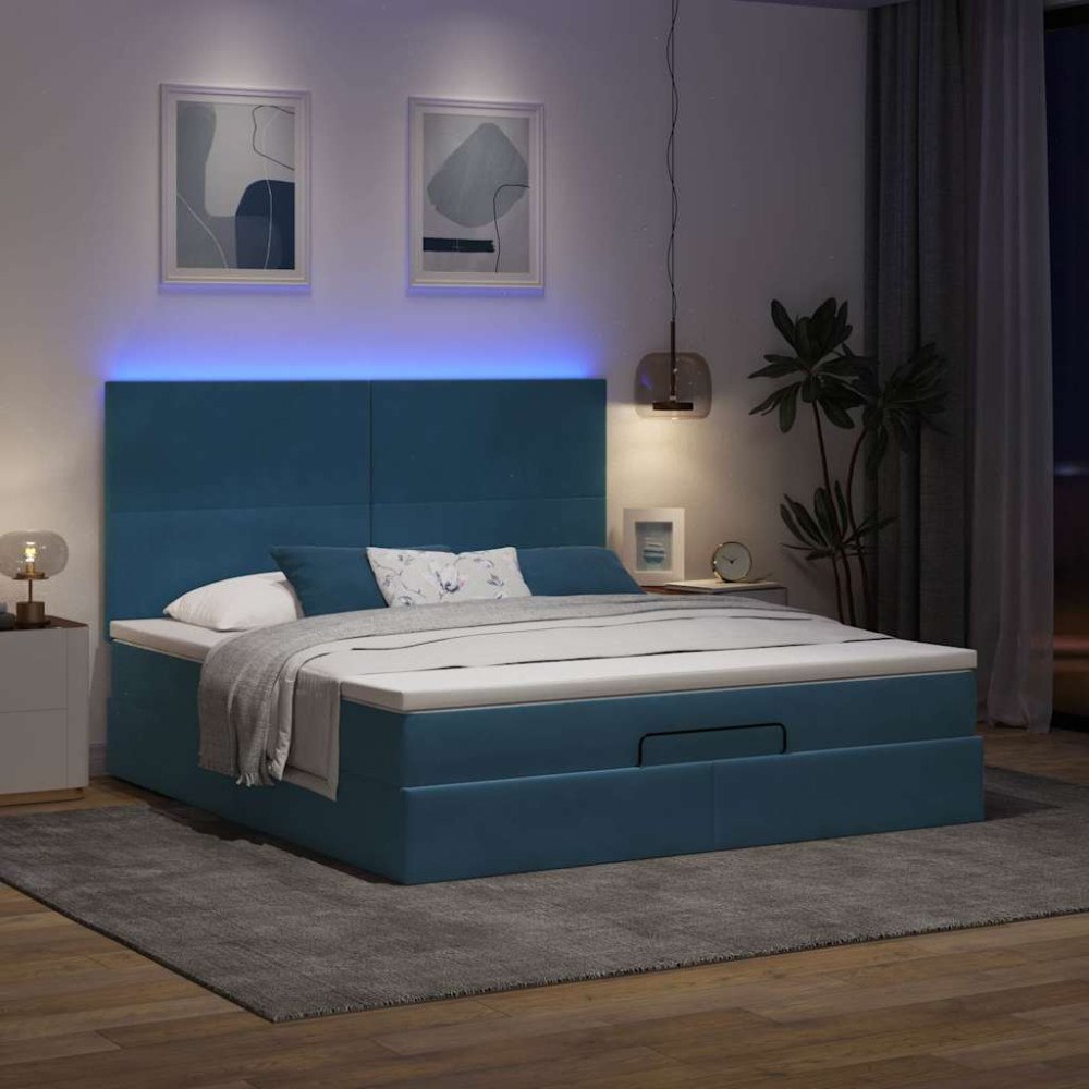 vidaXL Ottoman sängram med madrasser mörkblå 160x200 cm sammet