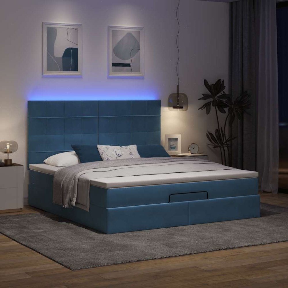 vidaXL Ottoman sängram med madrasser mörkblå 160x200 cm sammet