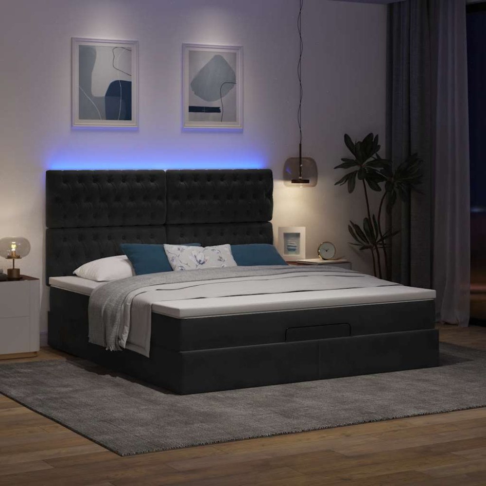 vidaXL Ottoman sängram med madrasser svart 160x200 cm sammet