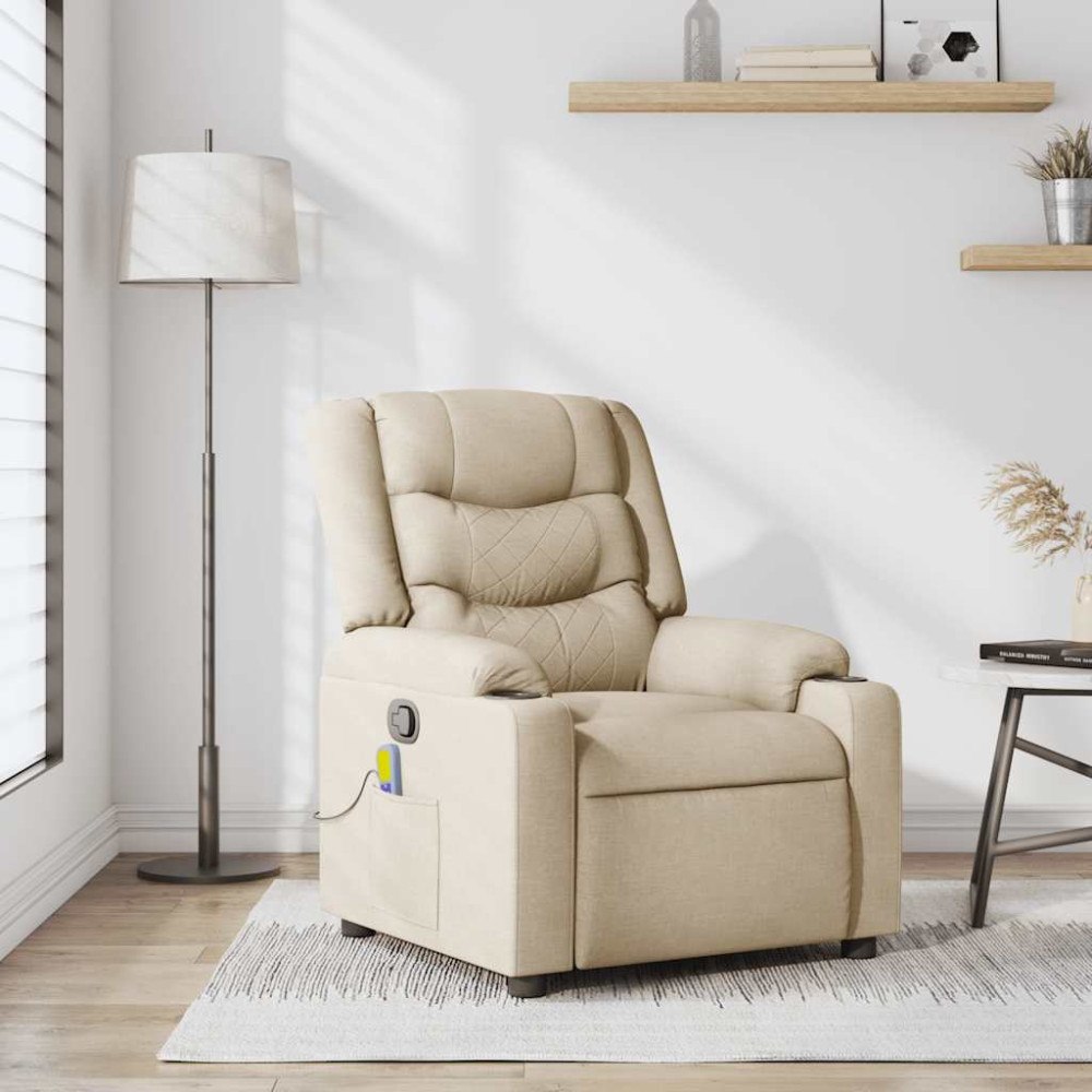 vidaXL Massagefåtölj gräddvit tyg