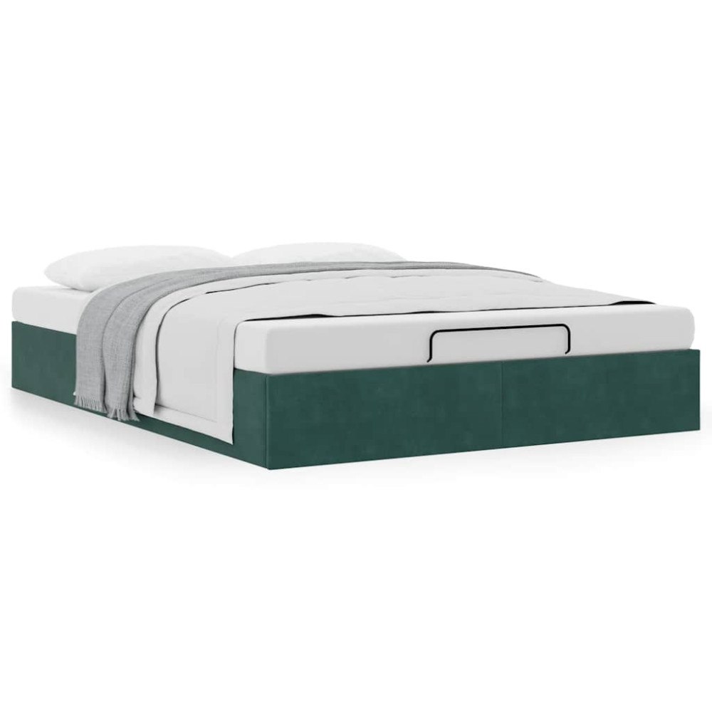 vidaXL Ottoman sängram utan madrass mörkgrön 140x190 cm sammet