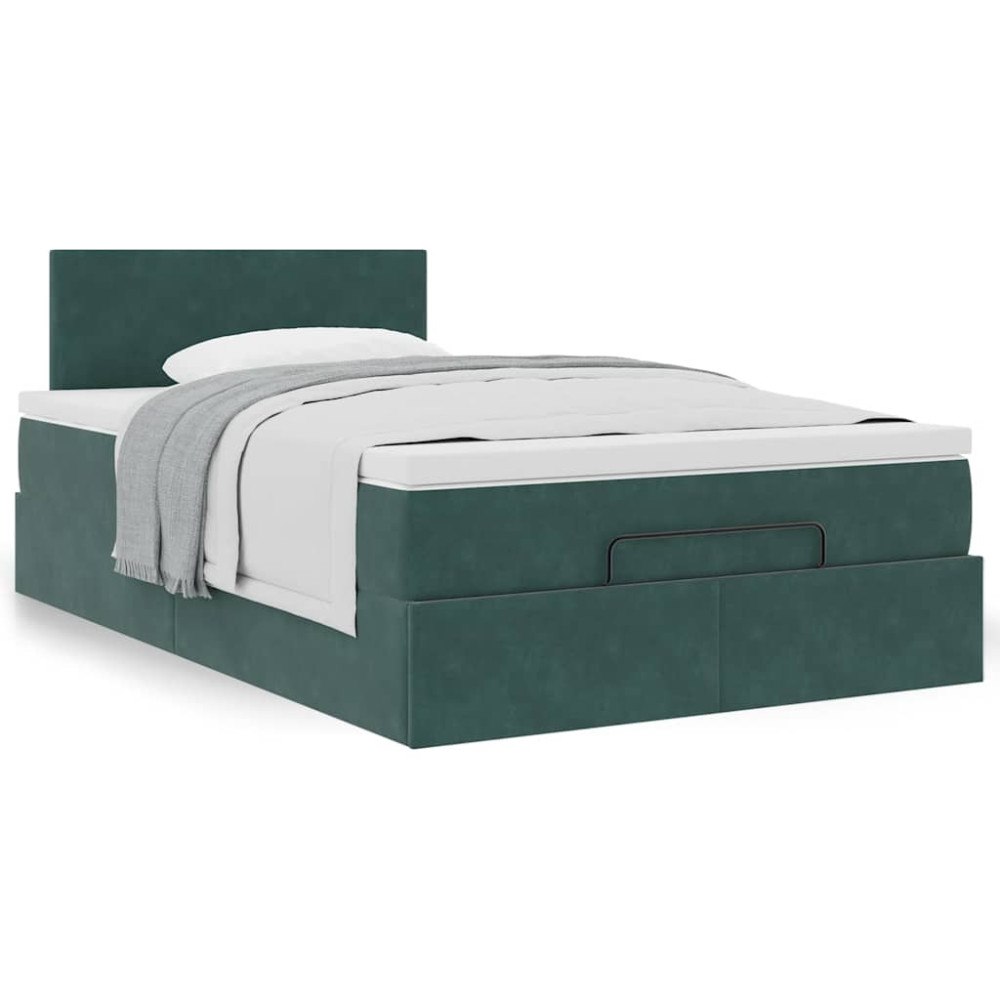 vidaXL Ottoman sängram med madrass mörkgrön 120x200 cm sammet