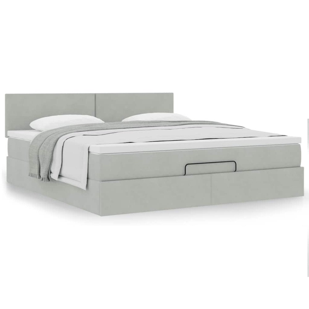 vidaXL Ottoman sängram med madrass ljusgrå 180x200 cm sammet