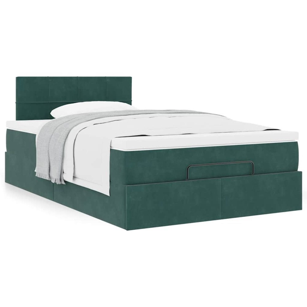 vidaXL Ottoman sängram med madrass mörkgrön 120x200 cm sammet