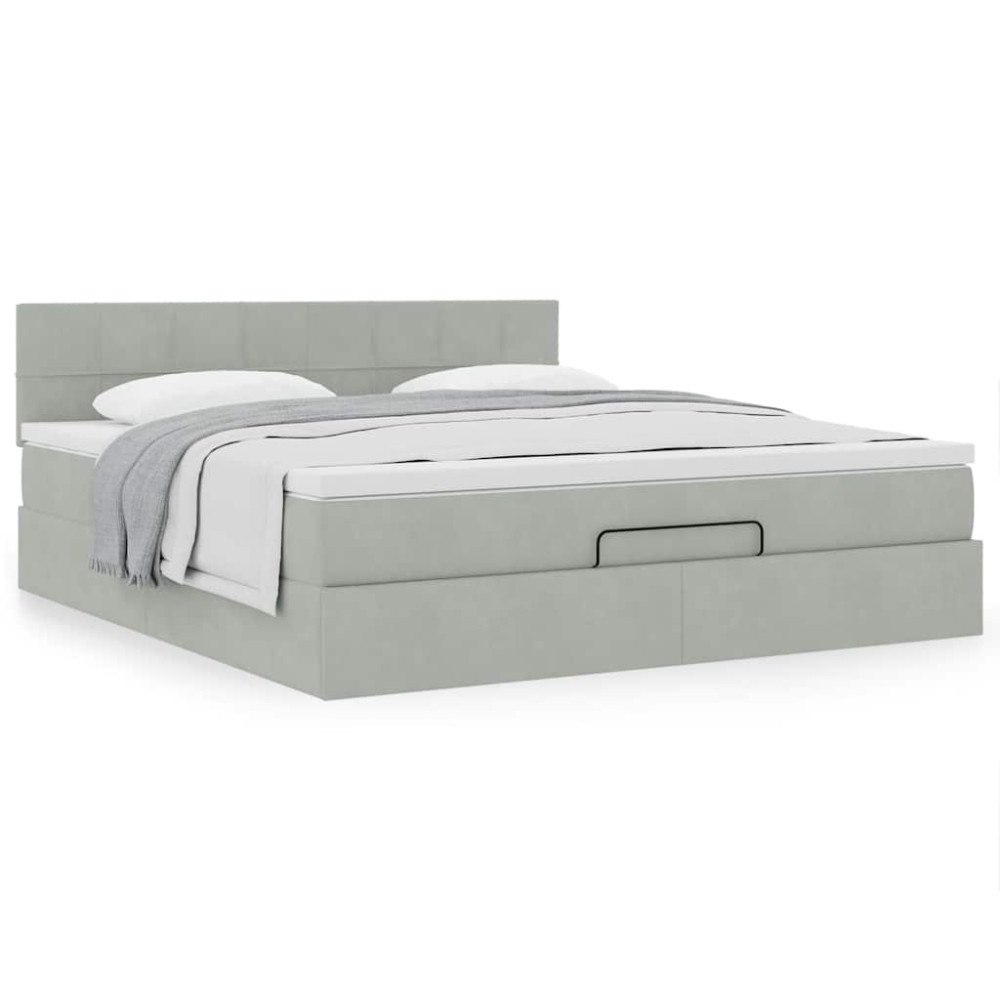 vidaXL Ottoman sängram med madrass ljusgrå 180x200 cm sammet