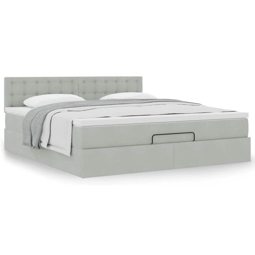 vidaXL Ottoman sängram med madrass ljusgrå 180x200 cm sammet