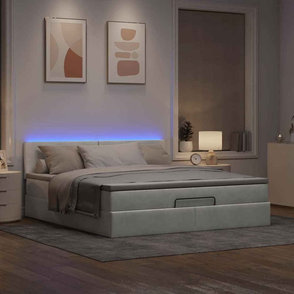 vidaXL Ottoman sängram med madrass ljusgrå 180x200 cm sammet