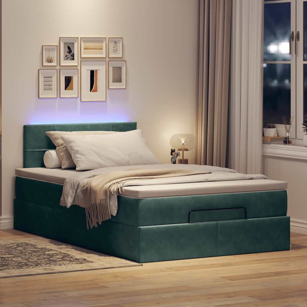 vidaXL Ottoman sängram med madrass mörkgrön 120x200 cm sammet