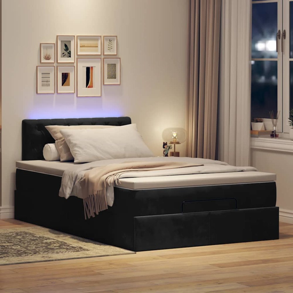 vidaXL Ottoman sängram med madrass svart 120x200 cm sammet