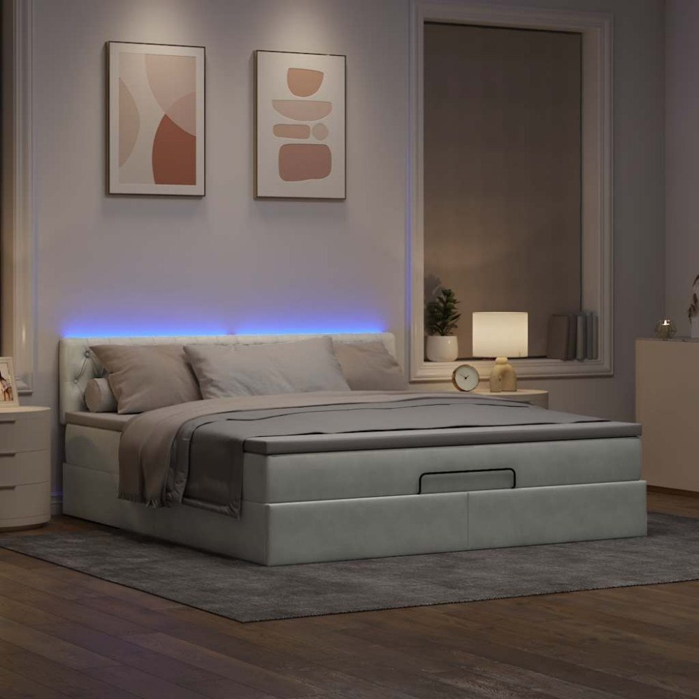 vidaXL Ottoman sängram med madrass ljusgrå 180x200 cm sammet