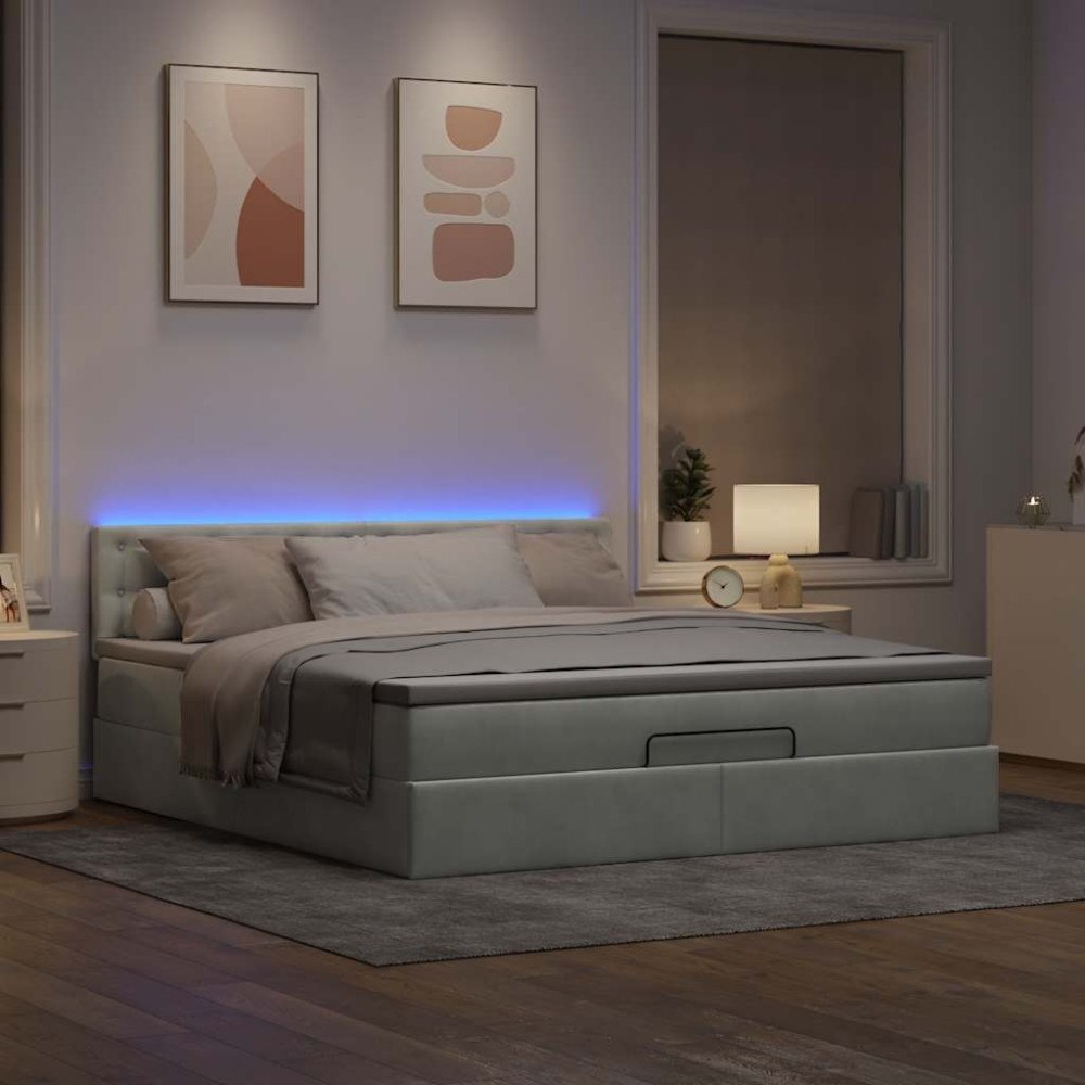 vidaXL Ottoman sängram med madrass ljusgrå 180x200 cm sammet