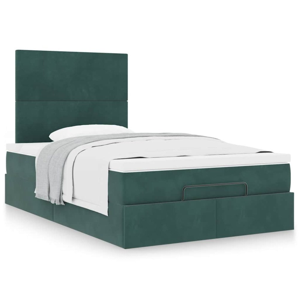 vidaXL Ottoman sängram med madrasser mörkgrön 120x200 cm sammet