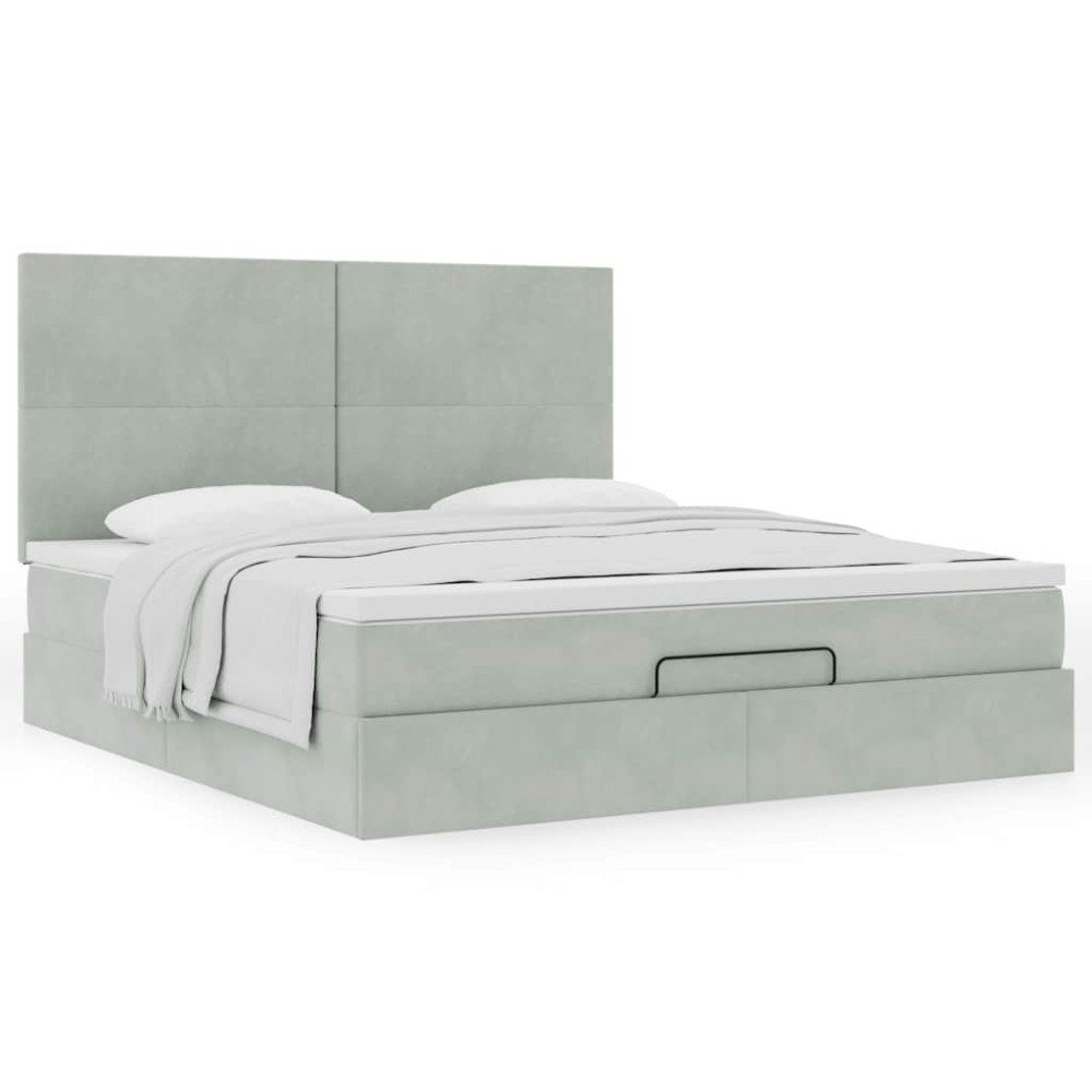 vidaXL Ottoman sängram med madrasser ljusgrå 180x200 cm sammet