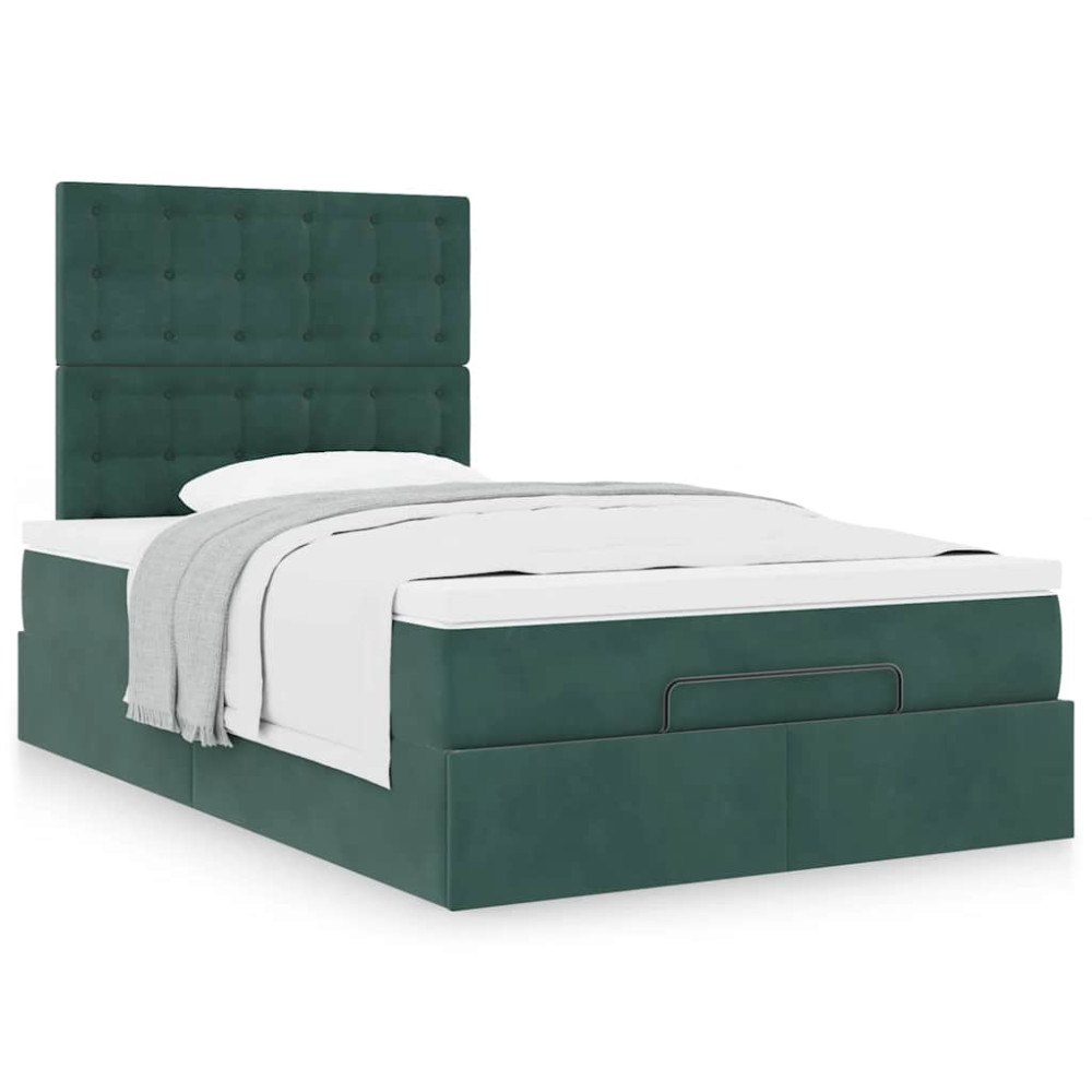 vidaXL Ottoman sängram med madrasser mörkgrön 120x200 cm sammet