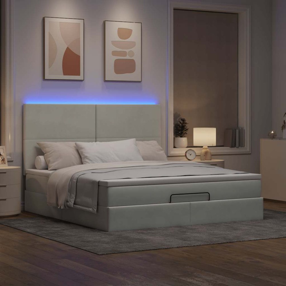 vidaXL Ottoman sängram med madrasser ljusgrå 180x200 cm sammet