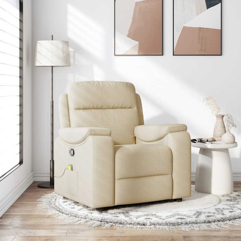 vidaXL Massagefåtölj gräddvit tyg