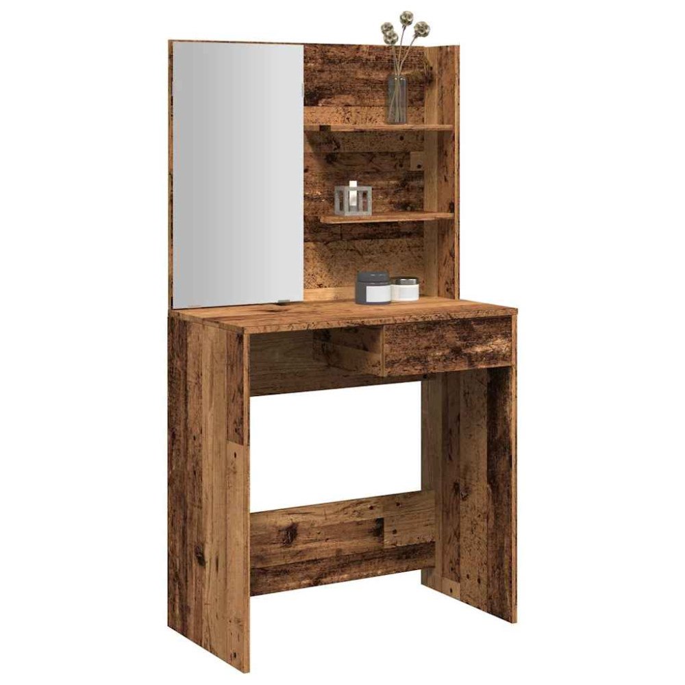 vidaXL Sminkbord med spegel åldrat trä 74,5x40x141 cm