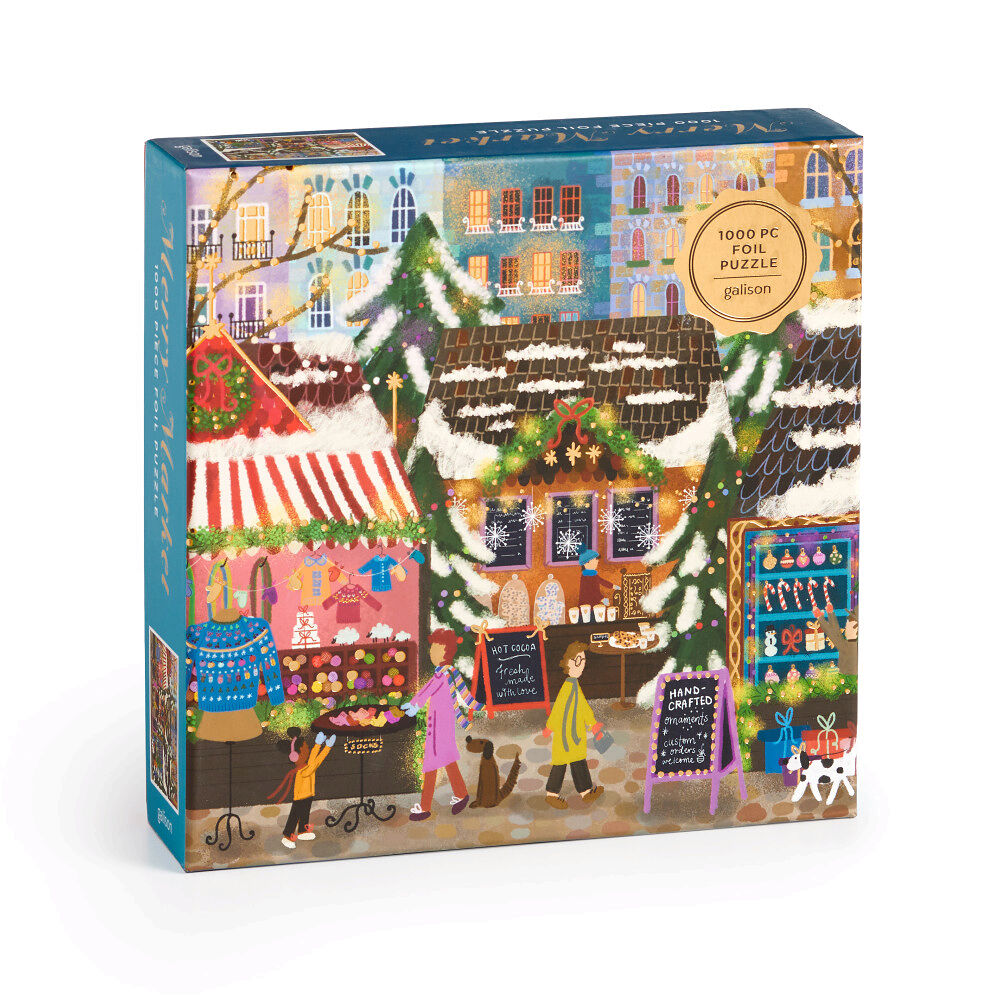 Galison Mudpuppy Joy Laforme Merry Market 1000 Piece Foil Puzzle in a Square Box