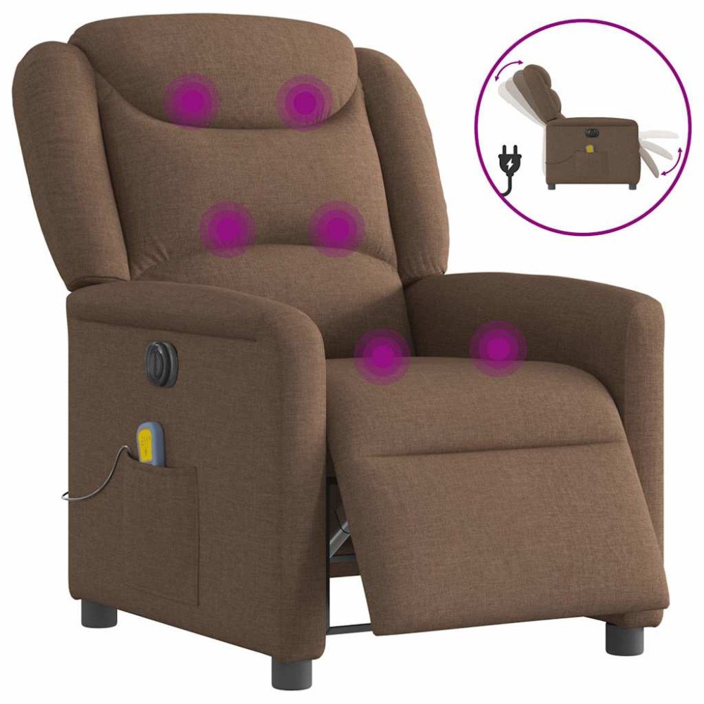 vidaXL Elektrisk massagefåtölj brun tyg
