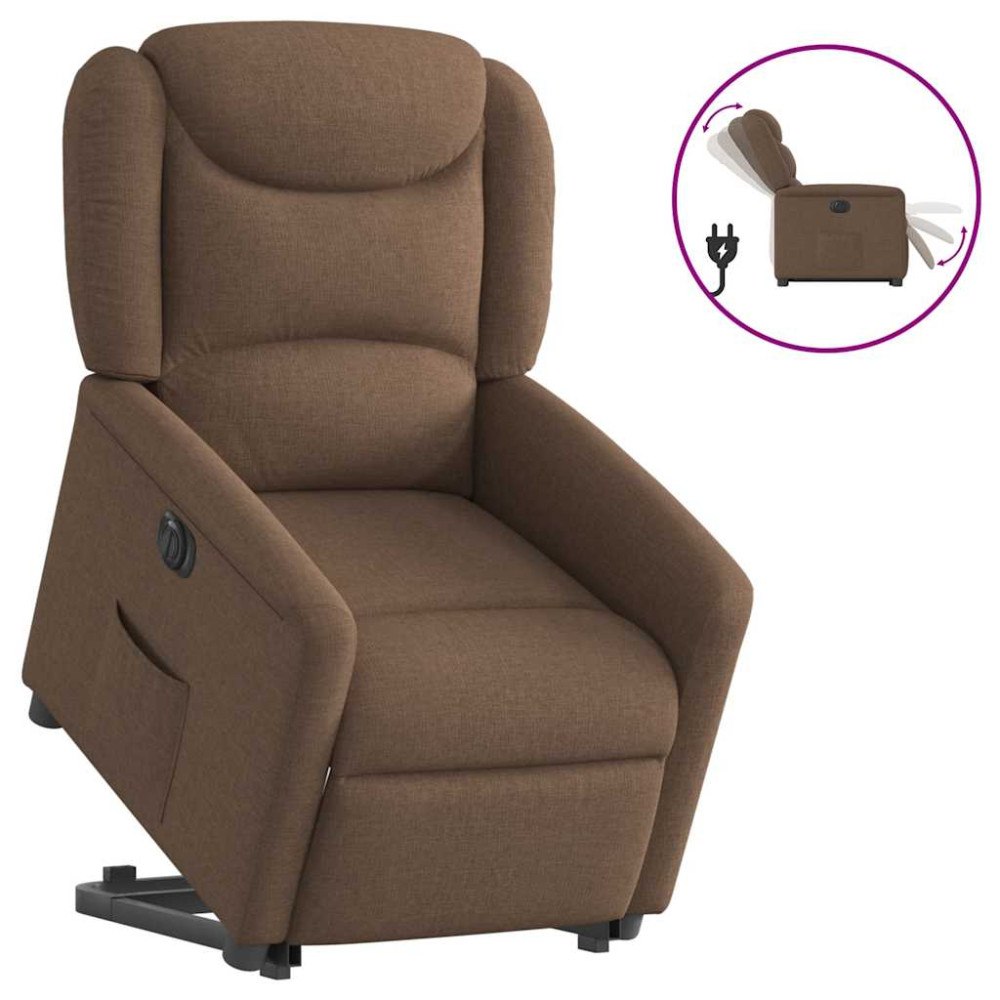 vidaXL Elektrisk reclinerfåtölj med uppresningshjälp brun tyg