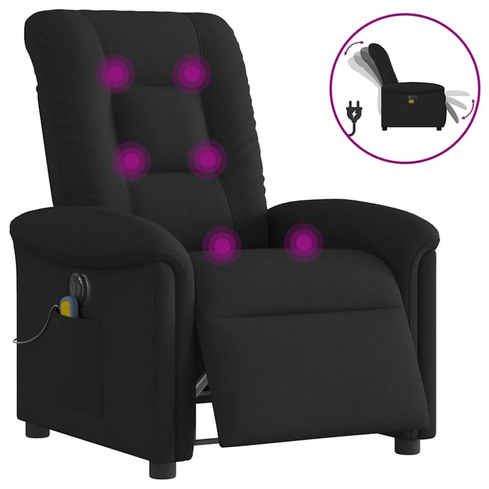 vidaXL Elektrisk massagefåtölj med uppresningshjälp svart tyg