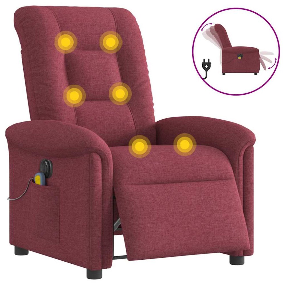 vidaXL Elektrisk massagefåtölj vinröd tyg